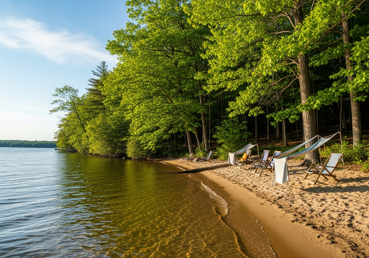 Small freshwater beach on a New England lake